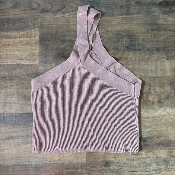 GB Tan Ribbed Knit Asymmetrical Crop Tank Top Size M - Picture 7 of 9